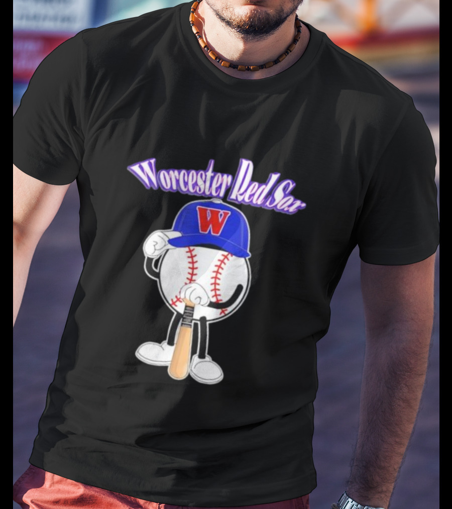 Worcester Red Sox WooSox Baseball Character With Blue Cap And Bat T-Shirt