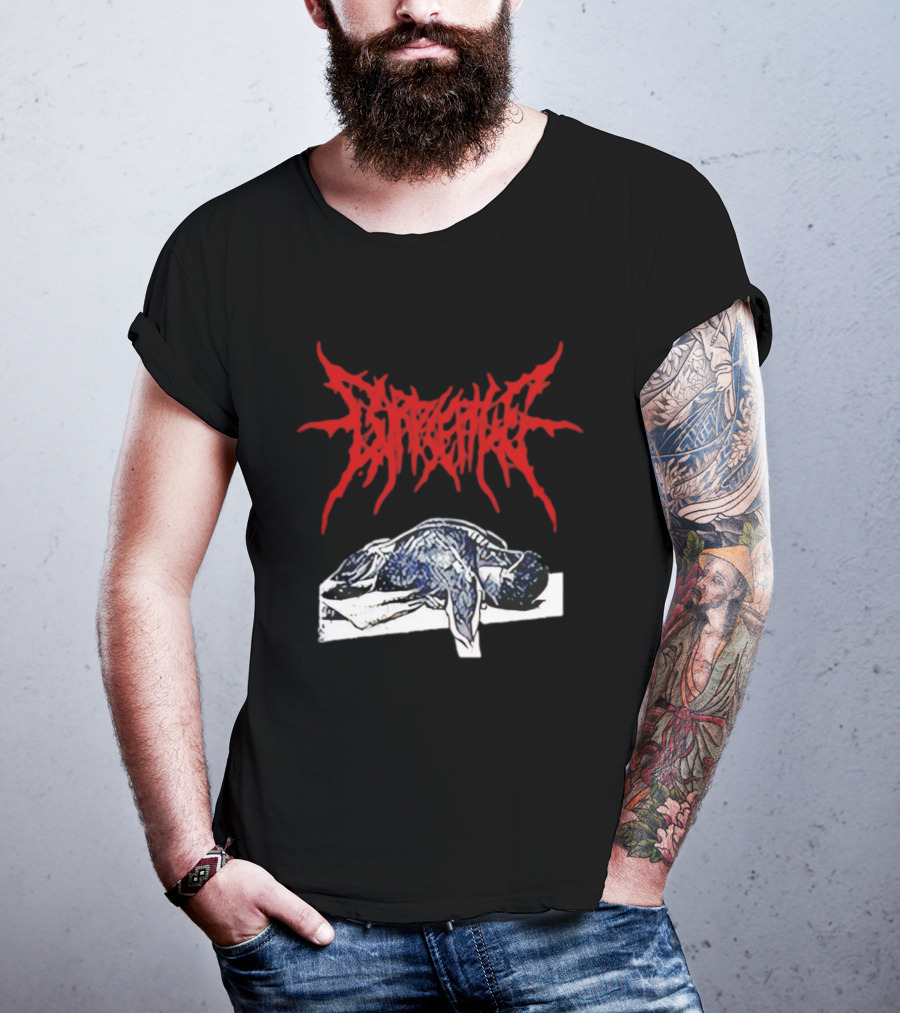 Corpse Pile Horror Extreme Metal Distressed Text Graphic T-Shirt
