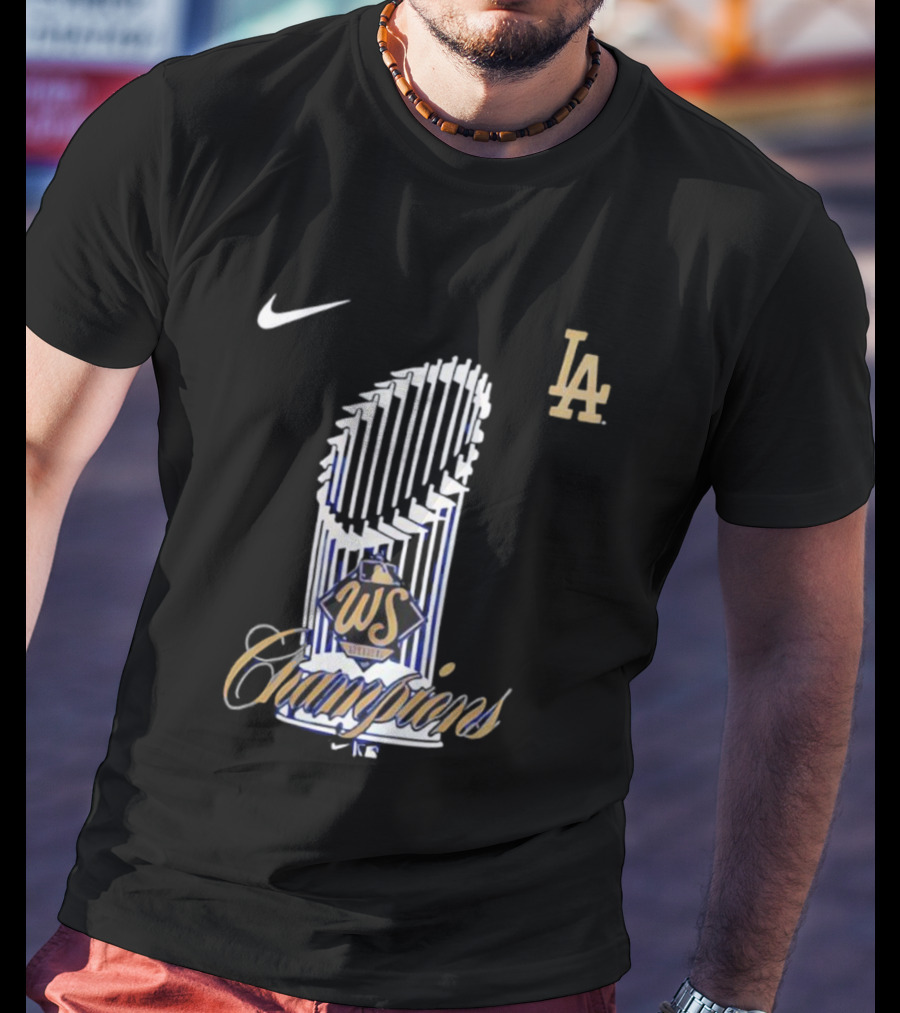 Los Angeles Dodgers 2025 WS Champions Trophy Nike LA T-Shirt