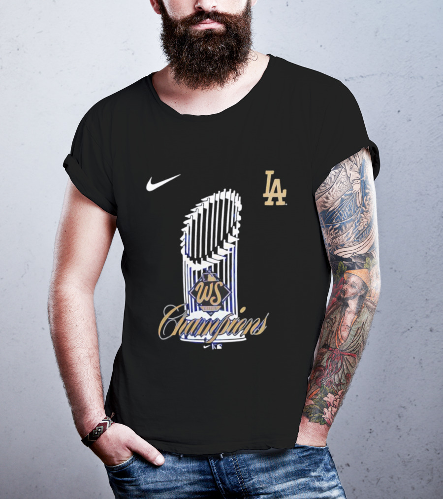 Los Angeles Dodgers 2025 WS Champions Trophy Nike LA T-Shirt