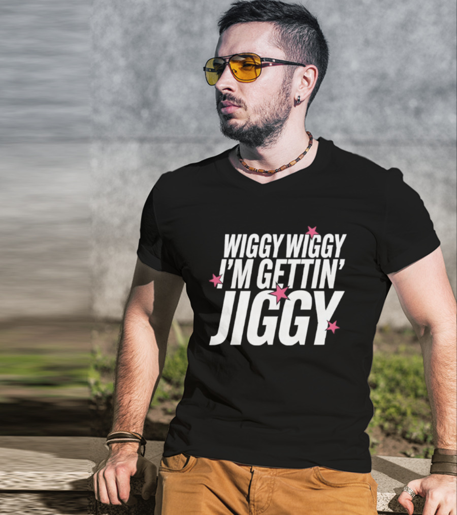 Wiggy Wiggy I'm Gettin' Jiggy Pink Stars T-Shirt
