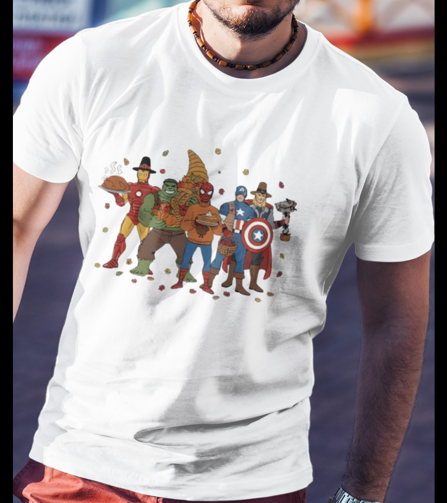 Thanksgiving Superhero Feast With Iron Man Hulk Spider-Man Captain America T-Shirt