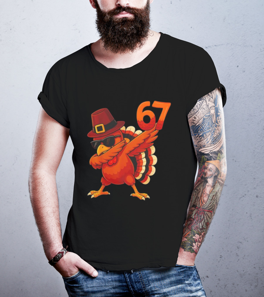 67 Thanksgiving Dabbing Turkey With Hat And Sunglasses T-Shirt