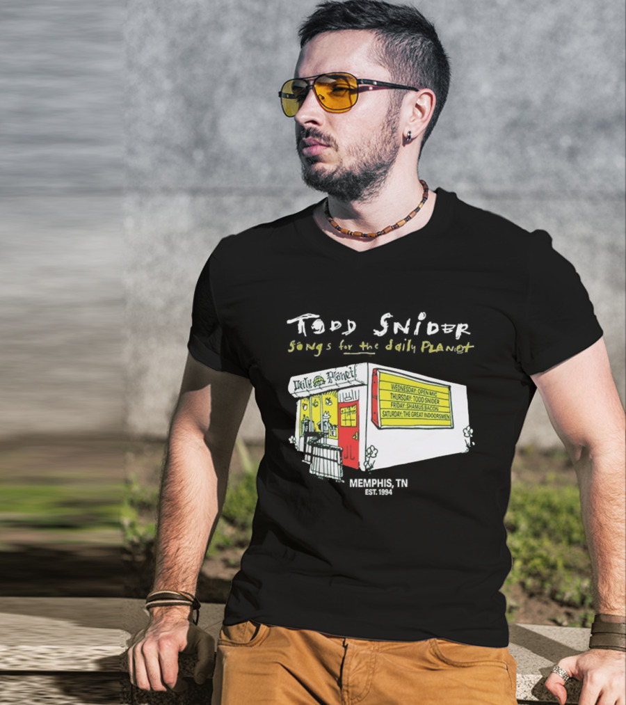 Todd Snider Songs For The Daily Planet Memphis TN Established 1994 Open Mic Shamus Bacon The Great Indoorsmen T-Shirt