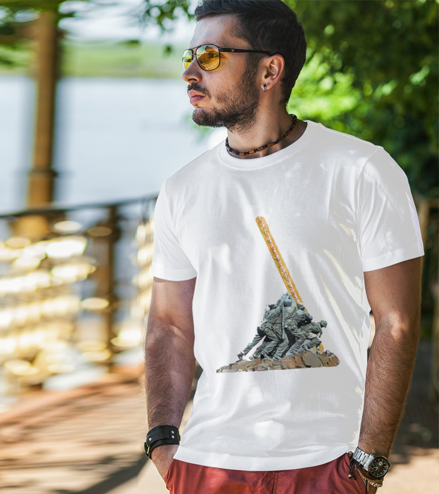 Hoagie Thrower Sandwich Guy Soldiers Raising Sandwich Spoof Satire Joke Anti-Fascist T-Shirt