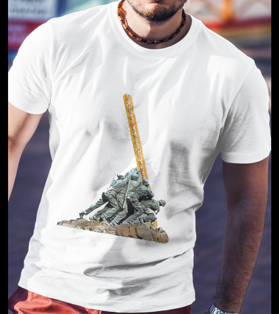 Hoagie Thrower Sandwich Guy Soldiers Raising Sandwich Spoof Satire Joke Anti-Fascist T-Shirt