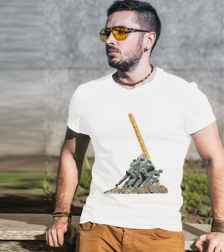 Hoagie Thrower Sandwich Guy Soldiers Raising Sandwich Spoof Satire Joke Anti-Fascist T-Shirt