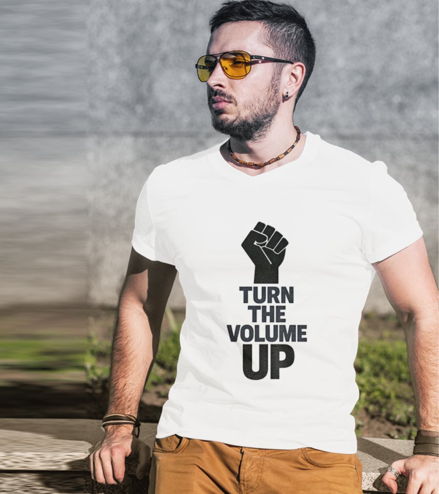 Turn The Volume Up Zohran Mamdani Four Words Baby Raised Fist Symbol T-Shirt