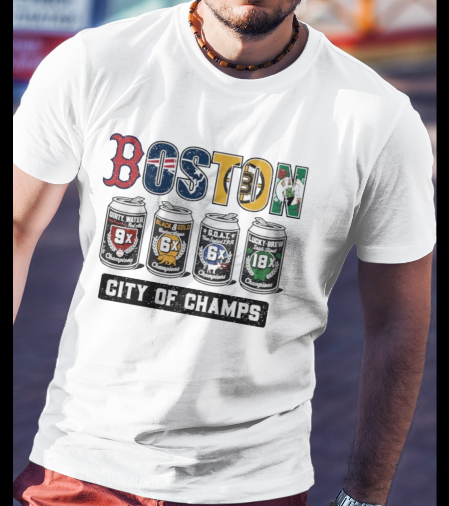 Boston City Of Champions Dirty Water Black Gold G.O.A.T Lucky Brew T-Shirt