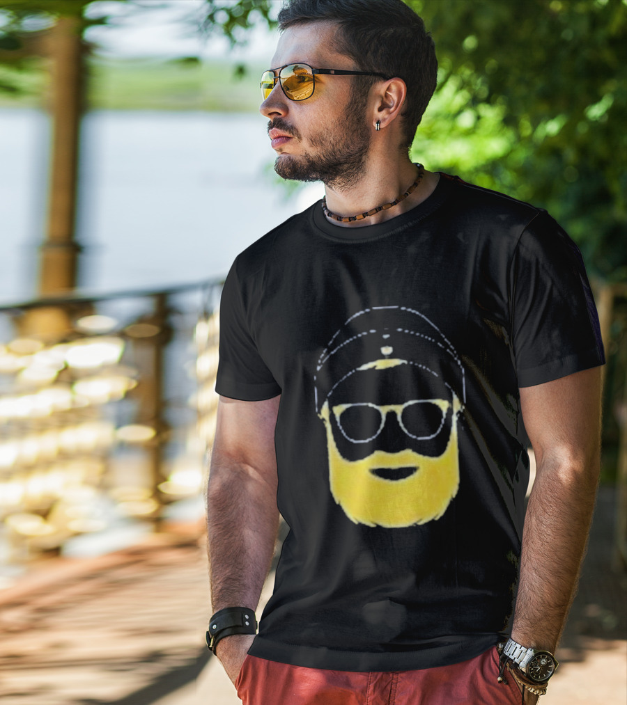 Letterman Beard Glasses Beanie Icon Sketch T-Shirt