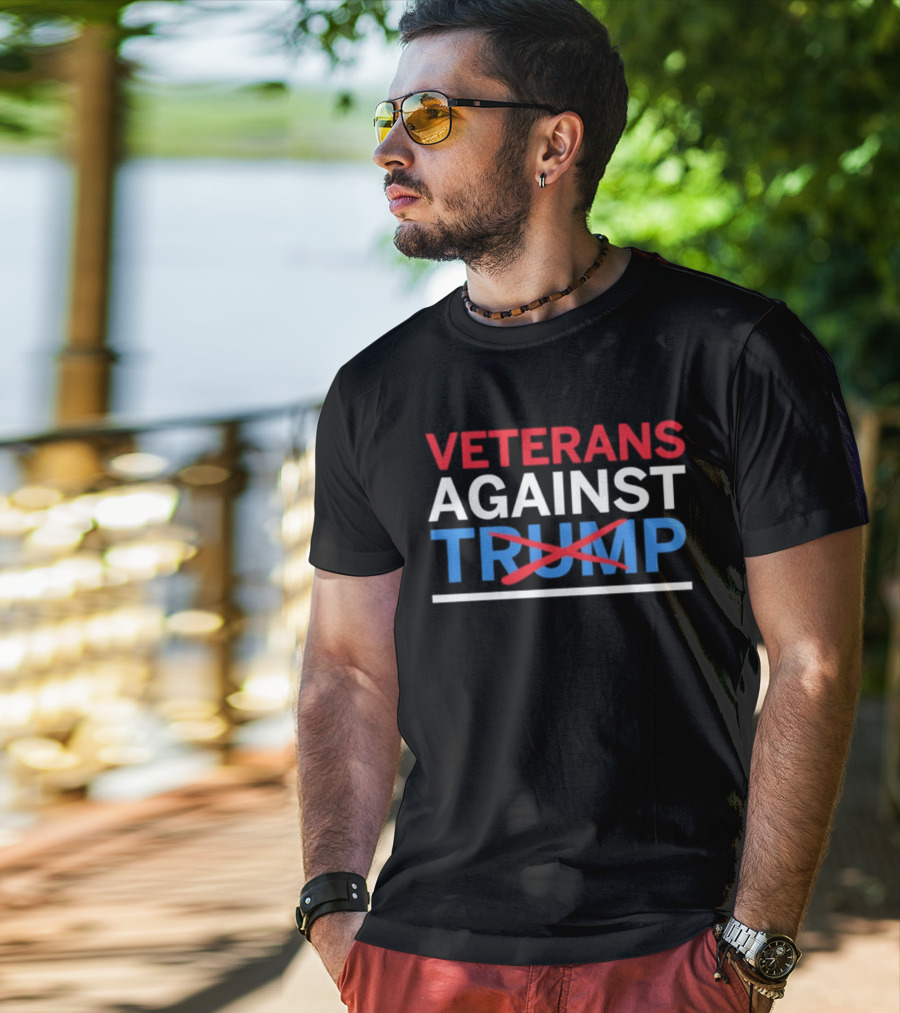 Veterans Against Trump Crossed Out In Red White Blue Text T-Shirt
