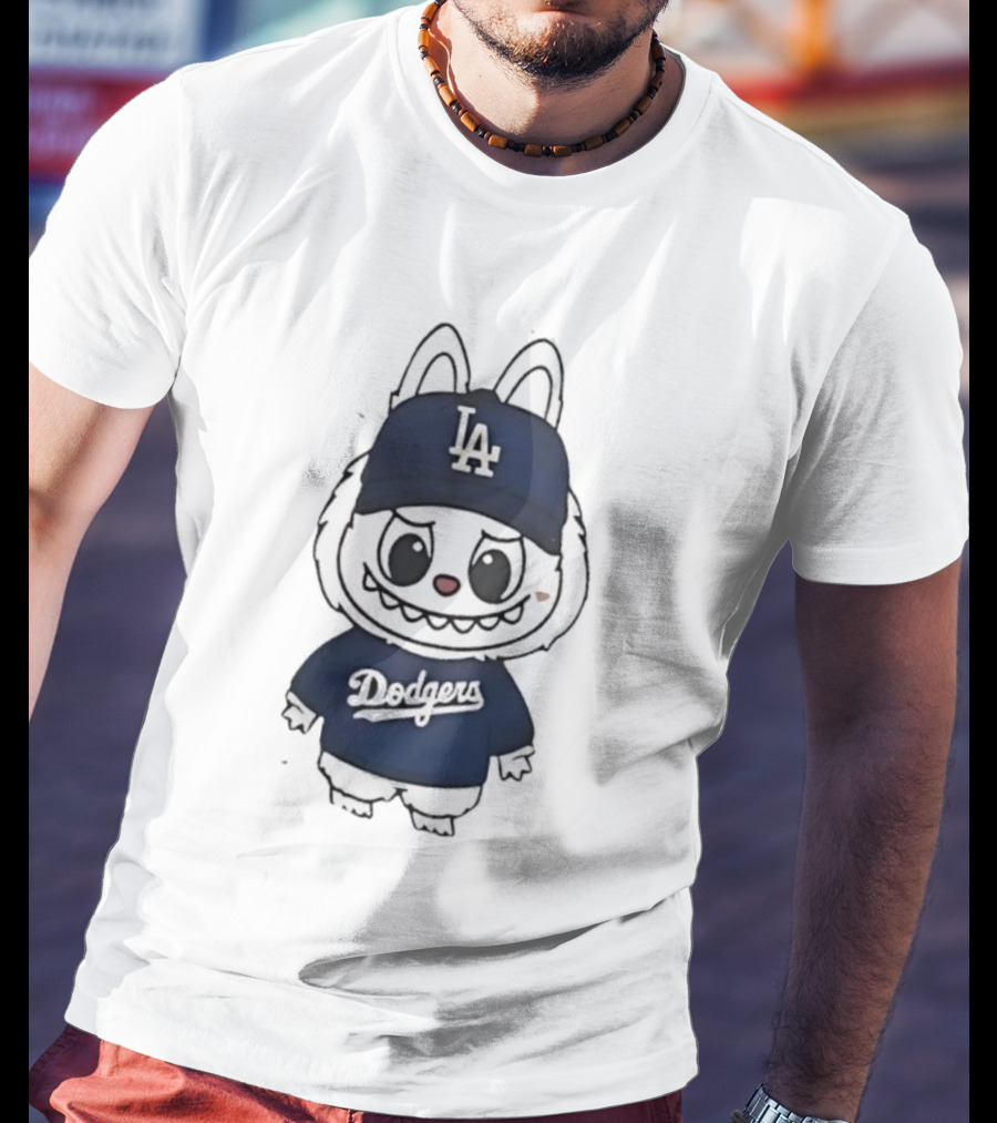 Labubu In Dodgers Gear Los Angeles Dodgers Hat And Outfit T-Shirt