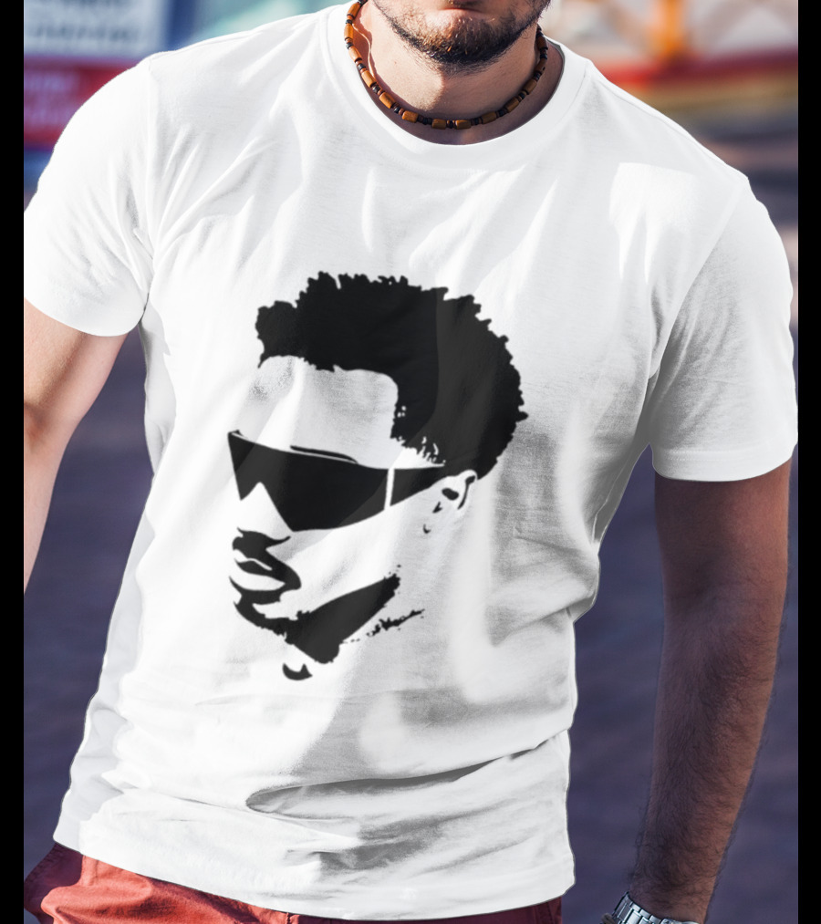 Plaqueboymax Face Outline With Sunglasses And Abstract Hair Sketch T-Shirt