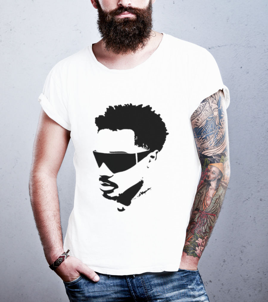 Plaqueboymax Face Outline With Sunglasses And Abstract Hair Sketch T-Shirt