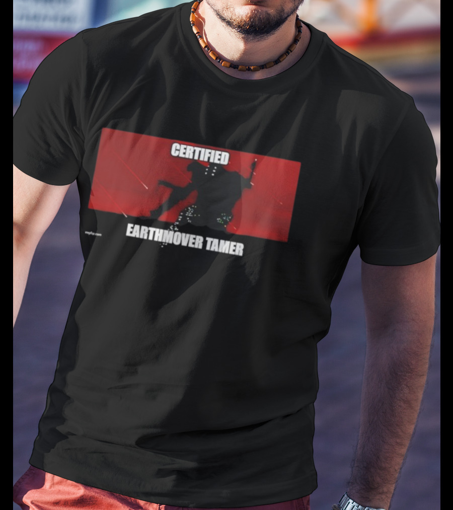 Certified Earthmover Tamer Dark Silhouette Red Background T-Shirt