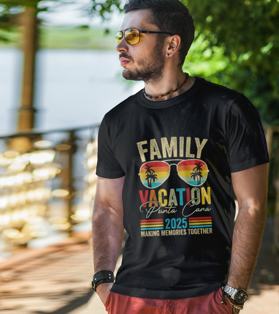 Family Vacation Punta Cana 2025 Making Memories Together Vintage Sunglasses Palms T-Shirt