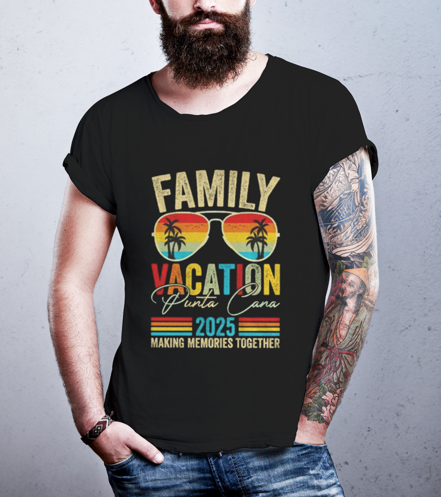Family Vacation Punta Cana 2025 Making Memories Together Vintage Sunglasses Palms T-Shirt