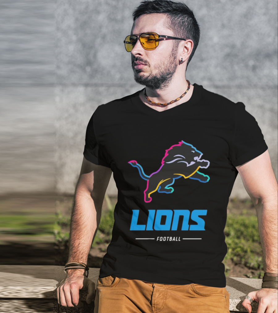 Lions Football Colorful Lion Graphic T-Shirt