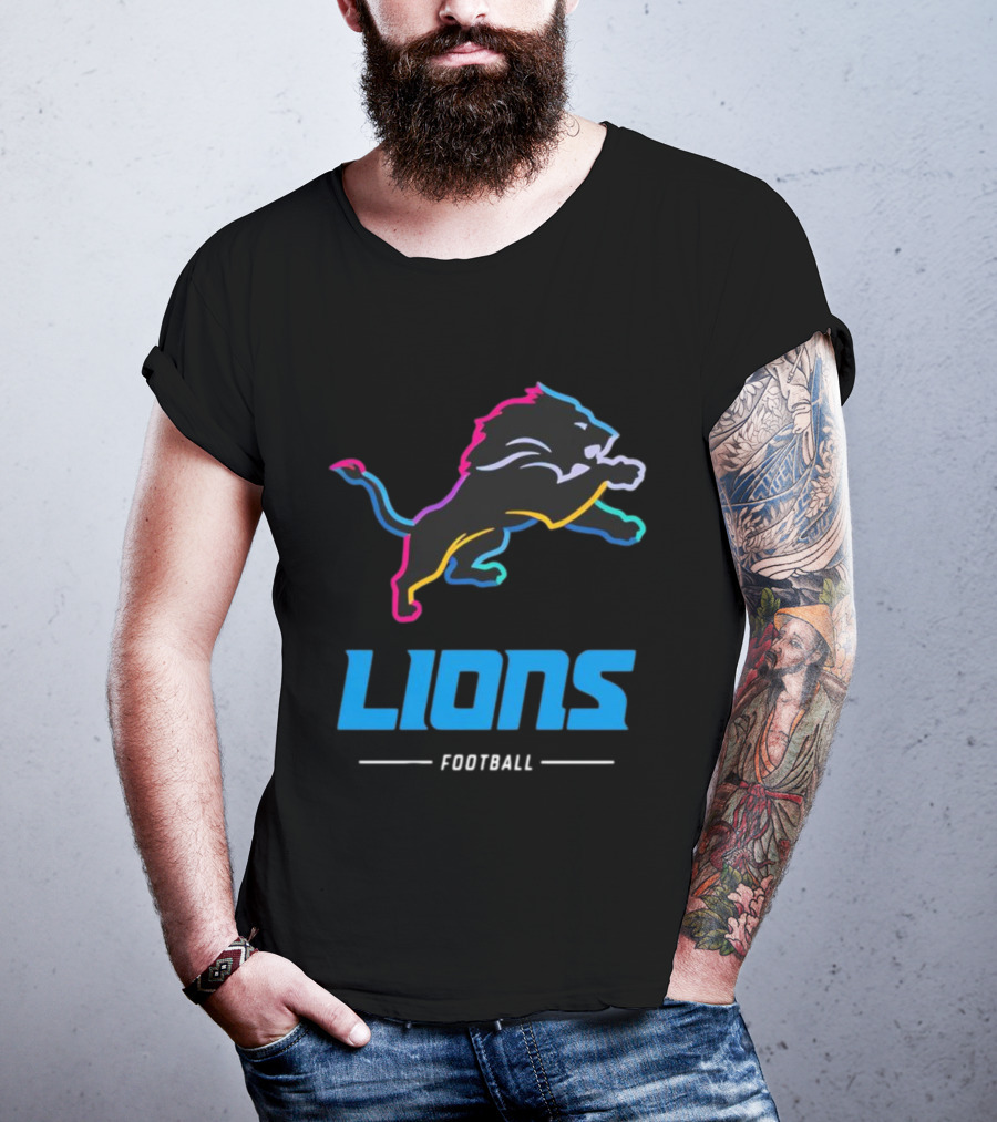 Lions Football Colorful Lion Graphic T-Shirt