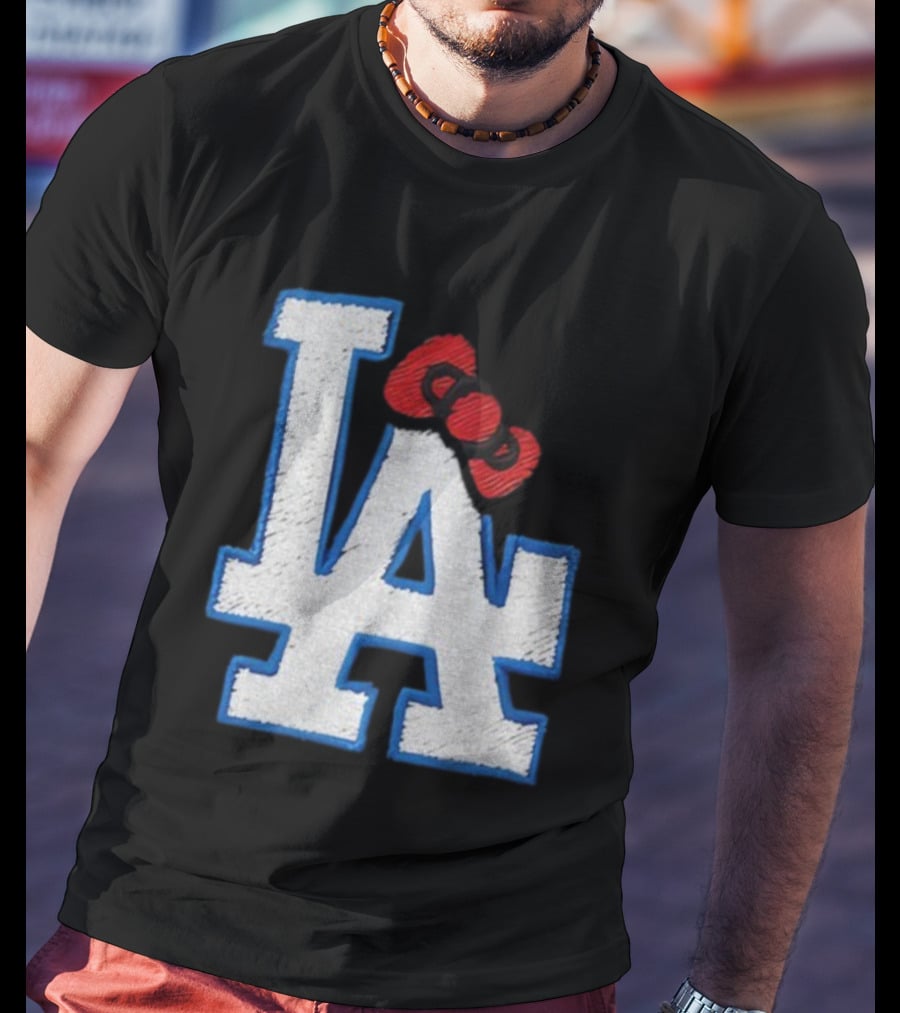 LA Dodgers Hello Kitty Bow Embroidery Collaboration T-Shirt