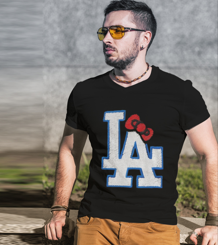 LA Dodgers Hello Kitty Bow Embroidery Collaboration T-Shirt