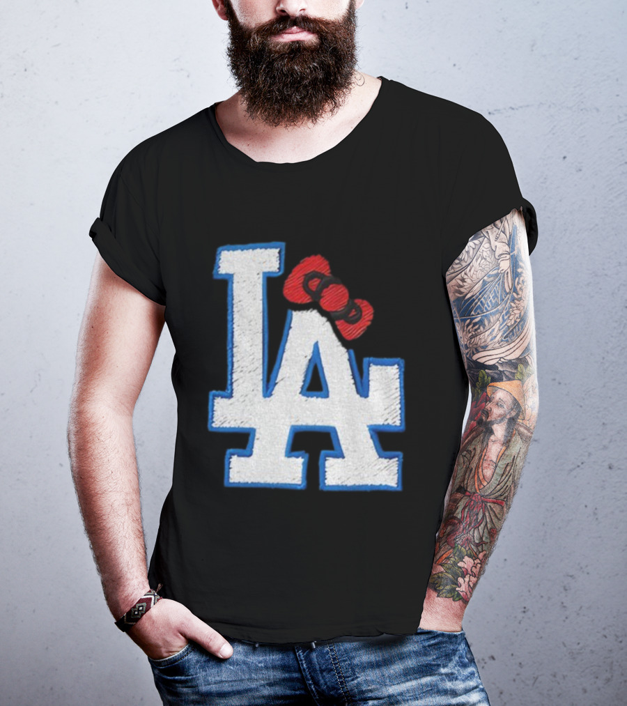 LA Dodgers Hello Kitty Bow Embroidery Collaboration T-Shirt