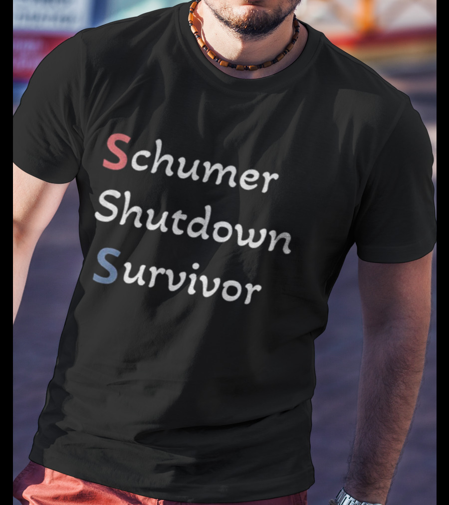 Schumer Shutdown Survivor Bold Statement Text With Patriotic Color Emphasis T-Shirt
