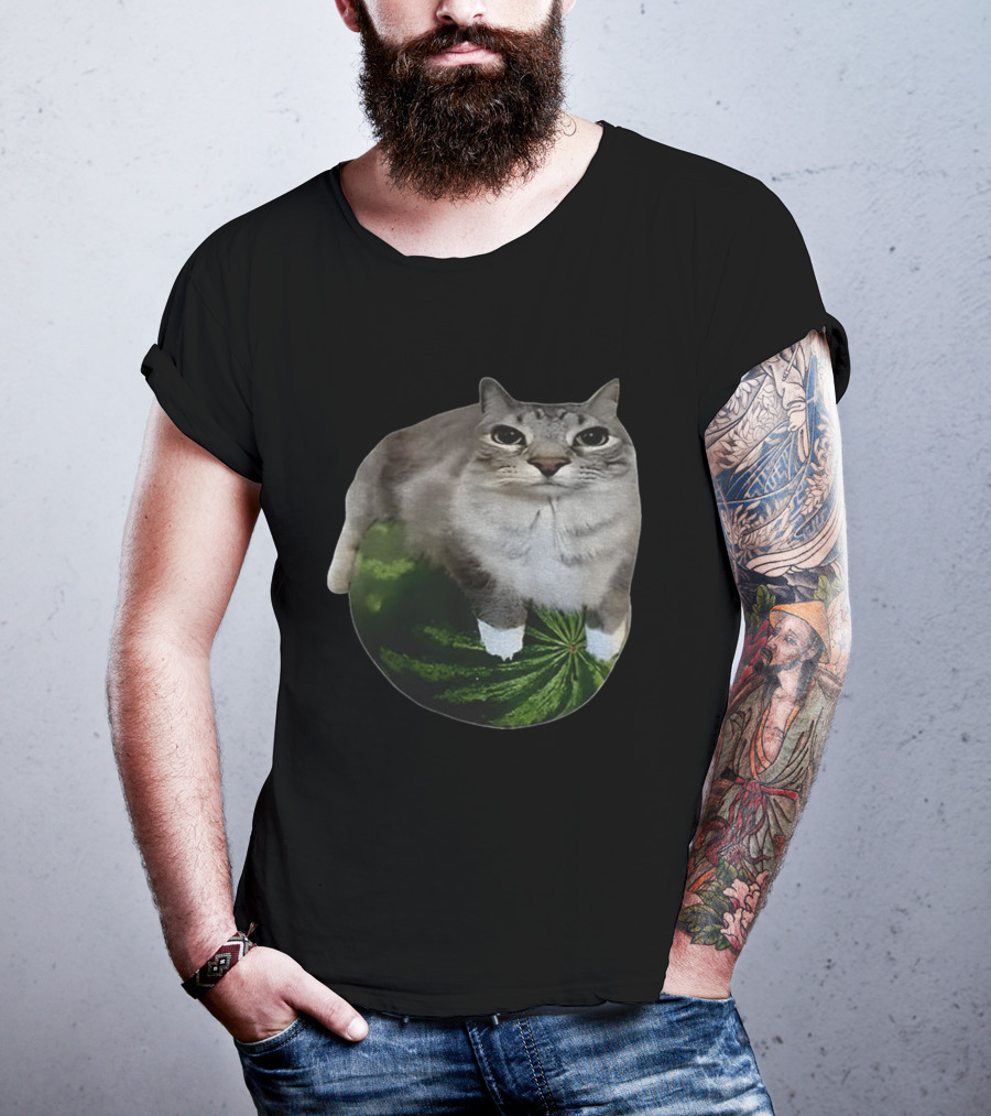 Watermelon Cat Meme Humor Collage T-Shirt