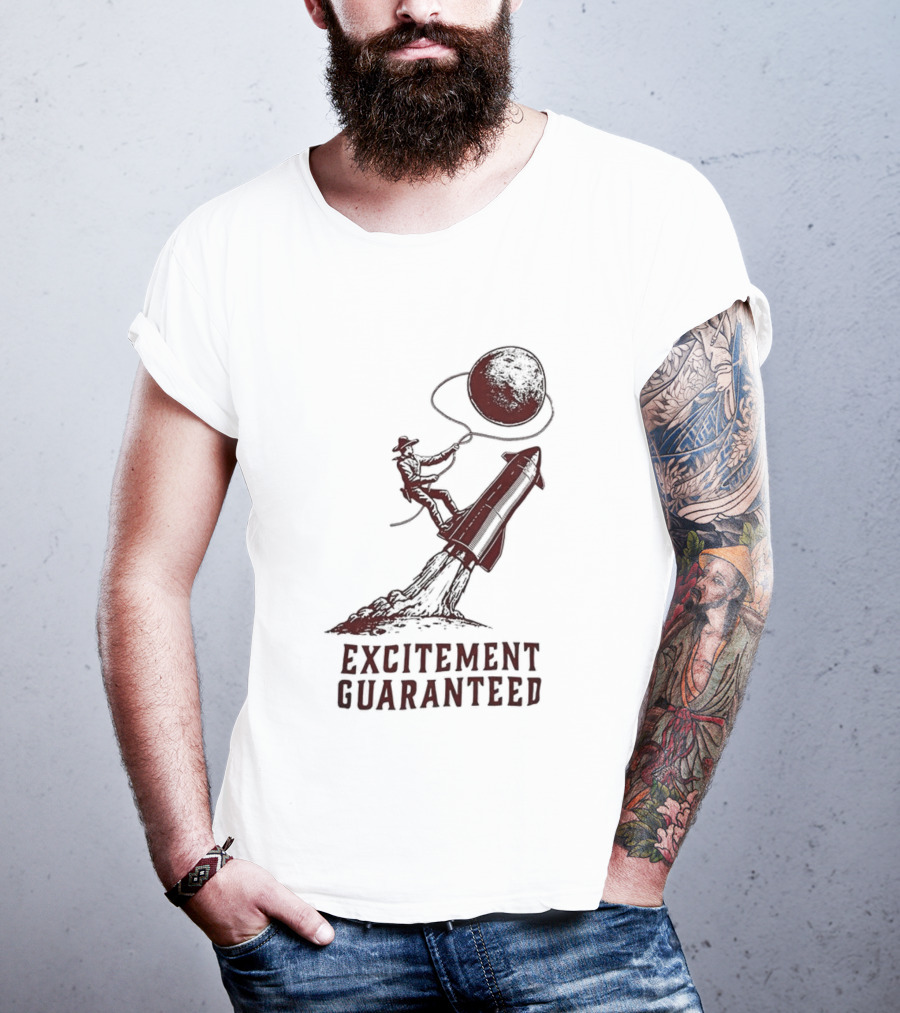 Excitement Guaranteed Cowboy Riding Rocket Lassoing Moon T-Shirt