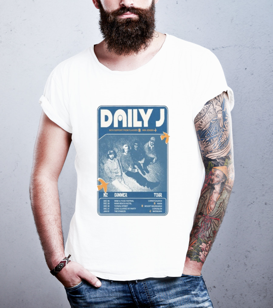 Daily J NZ Summer Tour 2025-2026 Support From Flaxxies Mim Jensen Christchurch Matakana T-Shirt