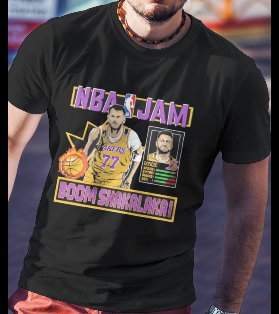 NBA Jam Lakers 77 Doncic Boom Shakalaka T-Shirt