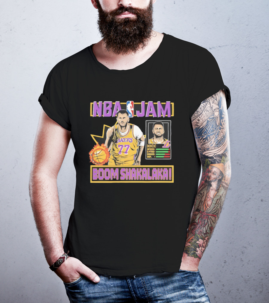 NBA Jam Lakers 77 Doncic Boom Shakalaka T-Shirt