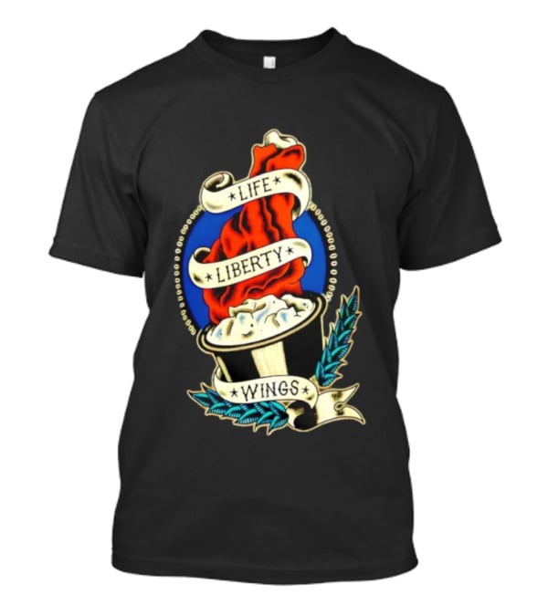Life Liberty Wings Tattoo Style Emblem Flame And Feather Elements T-Shirt