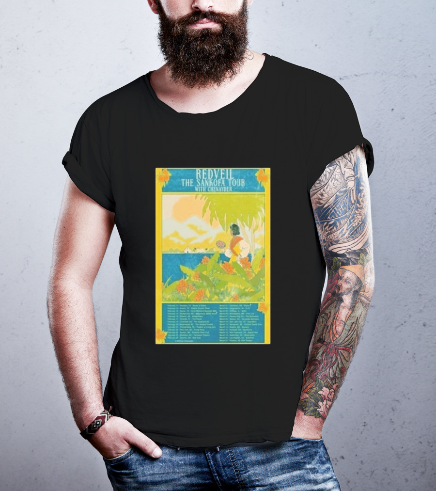 Redveil The Sankofa Tour With Chenayder 2026 Dates And Locations Art Nouveau Style Coastline Scene T-Shirt