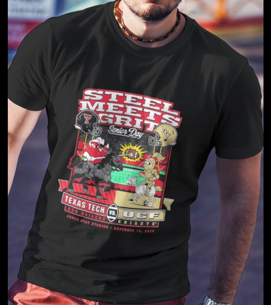 Steel Meets Grit Texas Tech Red Raiders Vs UCF Knights Senior Day Jones AT&T Stadium Mascot November 15 2025 T-Shirt