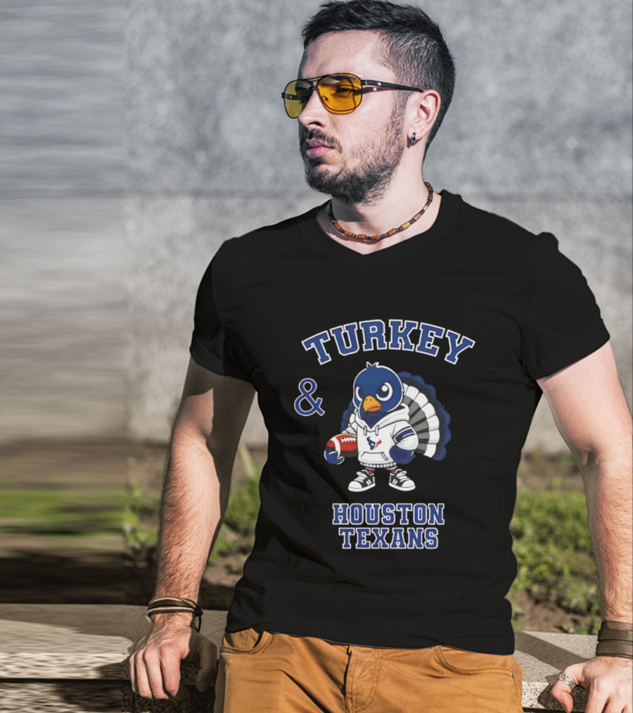 Turkey And Houston Texans Thanksgiving Football Celebration T-Shirt