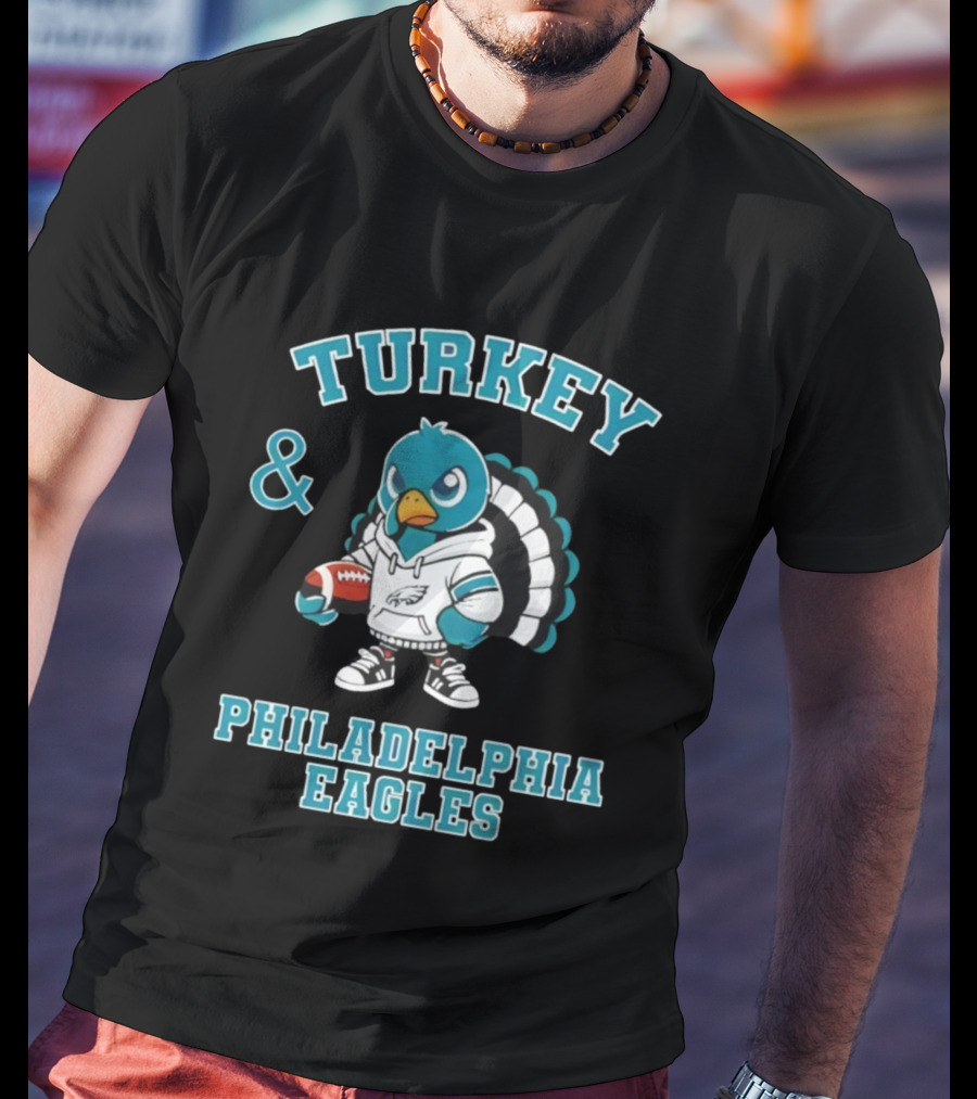 Turkey And Philadelphia Eagles Thanksgiving Football Fan Apparel T-Shirt