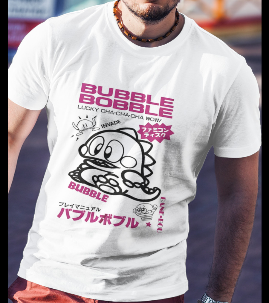 Bubble Bobble Japanese Lucky Cha Cha Cha Wow 80s Invade Vintage T-Shirt