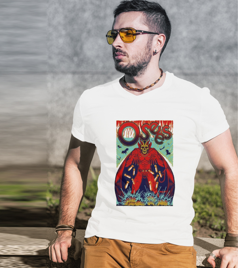 Osees Shrine Social Club Boise Sep 08 2025 Skeleton Demon With Bats T-Shirt