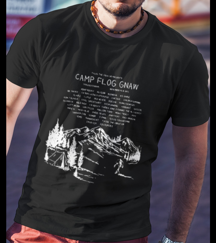 Camp Flog Gnaw 2025 Mountain Bigfoot Tyler The Creator Lineup Adventure T-Shirt
