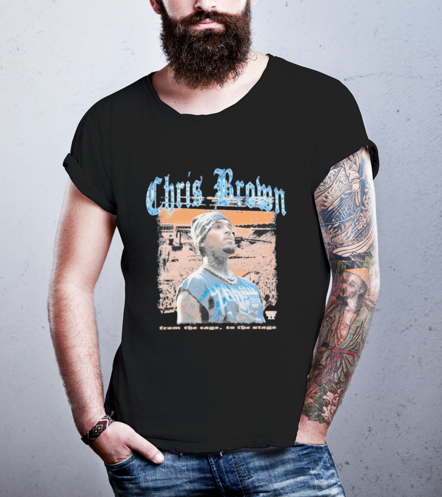 Chris Brown From The Cage To Stage Breezy Bowl XX Rhinestone Concert Performance T-Shirt