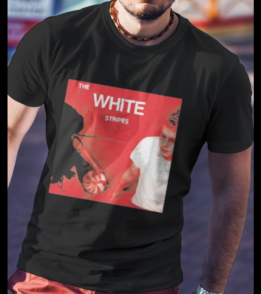 The White Stripes Let's Shake Hands Red And White Spiral Design T-Shirt