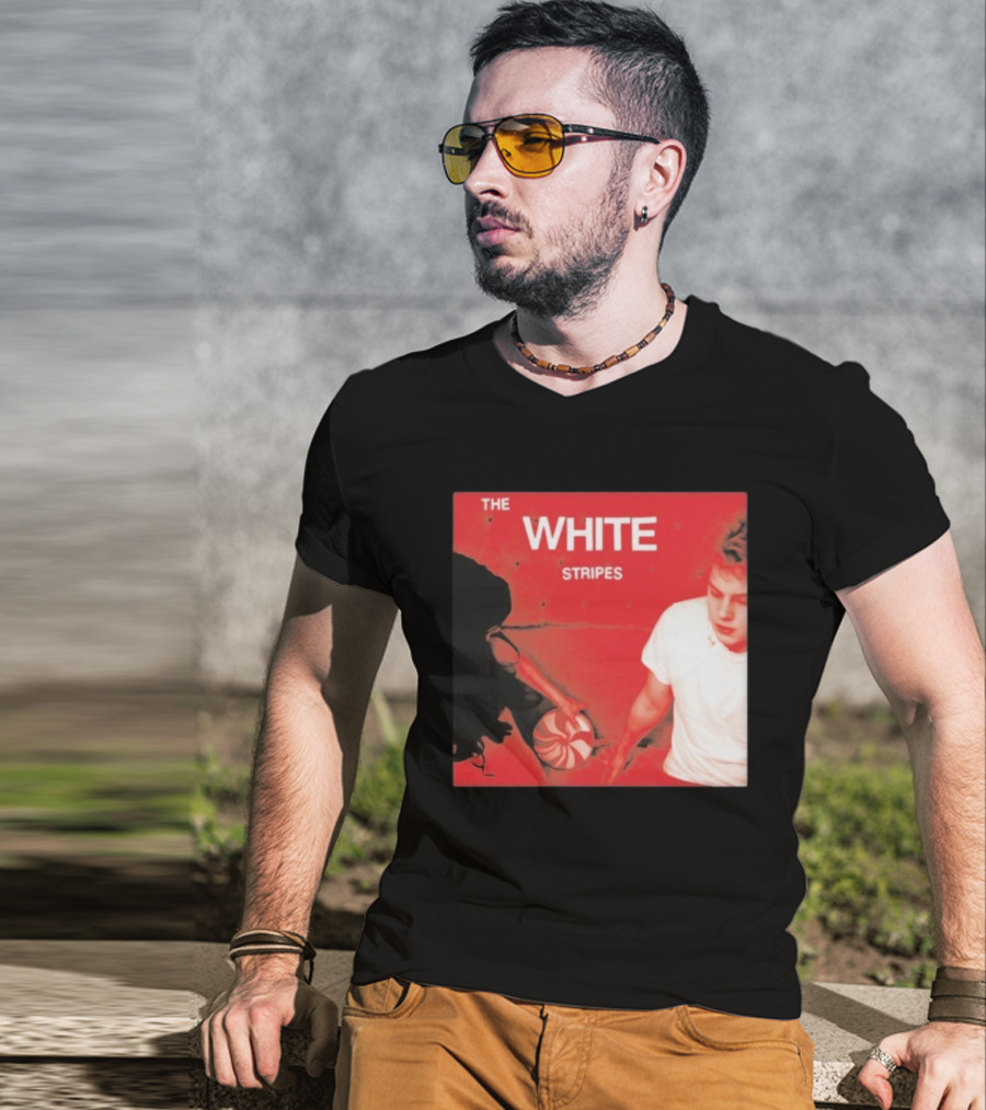 The White Stripes Let's Shake Hands Red And White Spiral Design T-Shirt