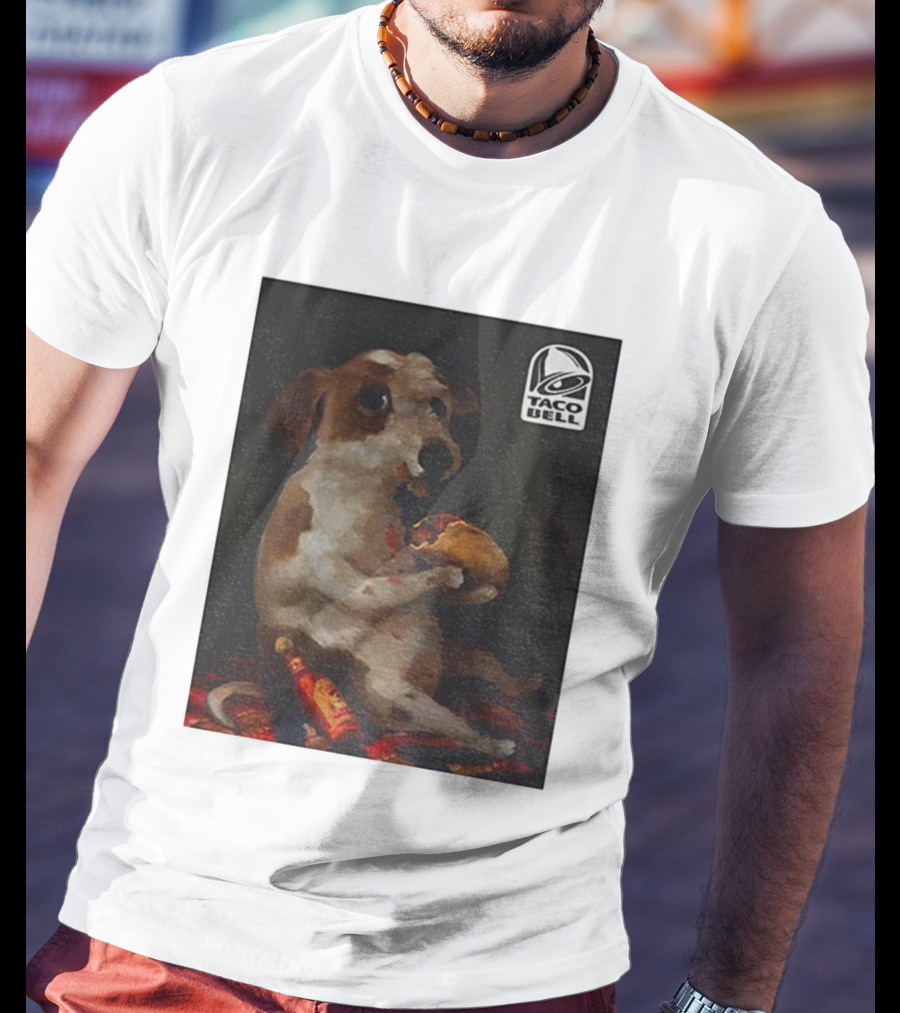 Dog With Taco Bell Burrito And Hot Sauce Funny Meme T-Shirt