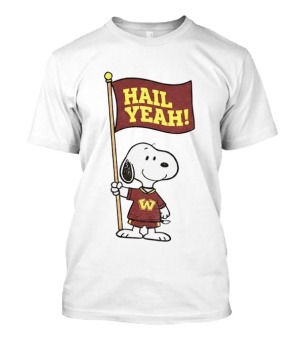 Snoopy Holding Hail Yeah Washington Commanders Flag Football Cartoon T-Shirt