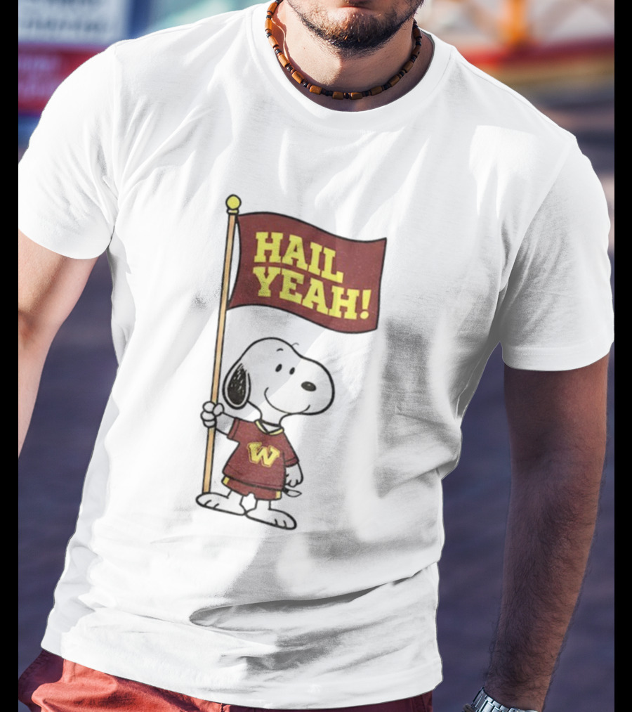 Snoopy Holding Hail Yeah Washington Commanders Flag Football Cartoon T-Shirt