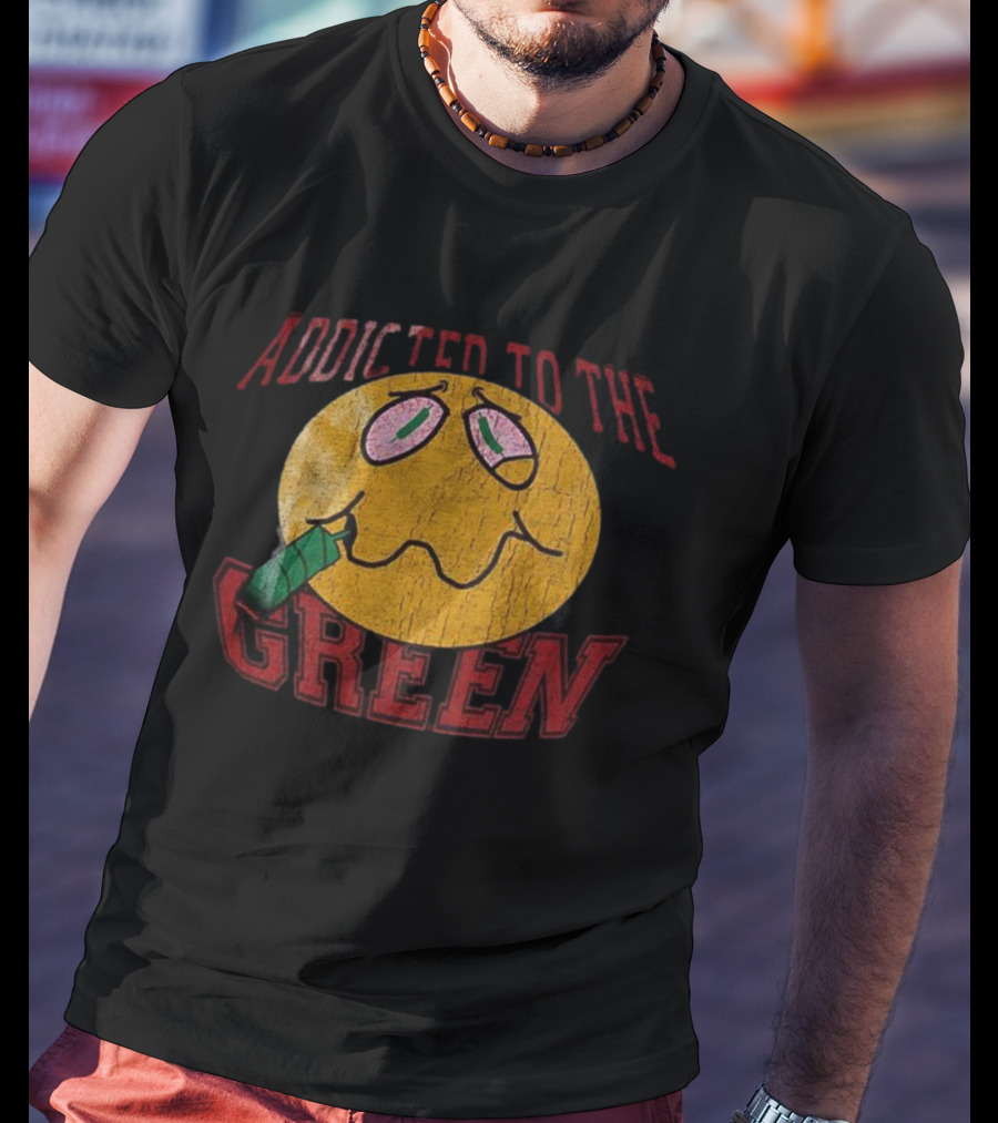 Addicted To The Green Smiley Face Smoking Icon T-Shirt