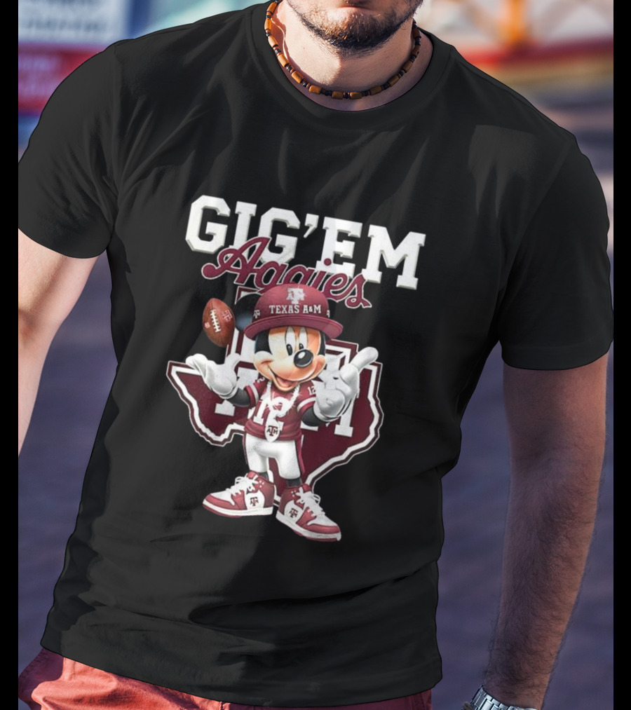 Gig’em Aggies Texas A&M Mickey Mouse Football Map T-Shirt
