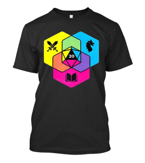 RGB CMYK Venn Diagram 20 Swords Dragon Book Icons Dungeons And Dragons Dice T-Shirt