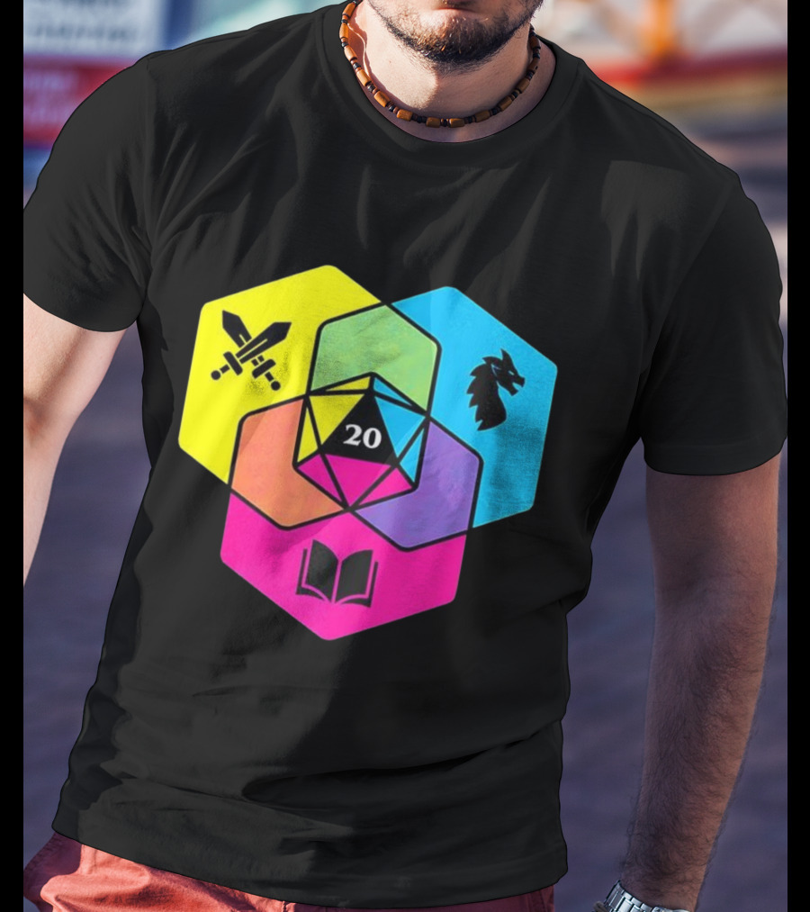 RGB CMYK Venn Diagram 20 Swords Dragon Book Icons Dungeons And Dragons Dice T-Shirt